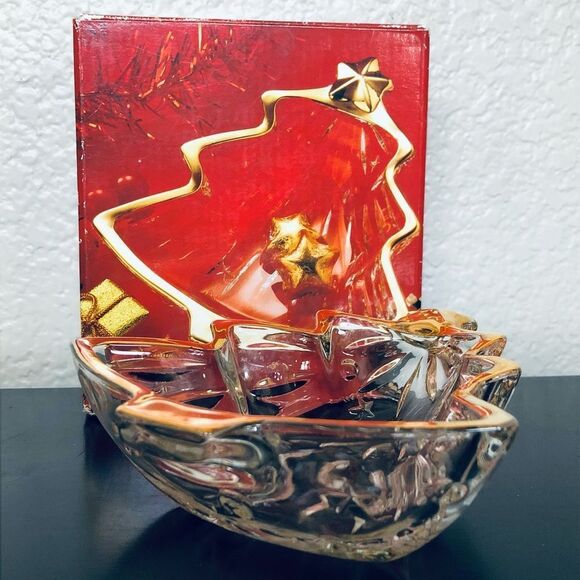 Vintage Crystal Glass Christmas Tree Holiday Candy Dish Bowl - Picture 2 of 4